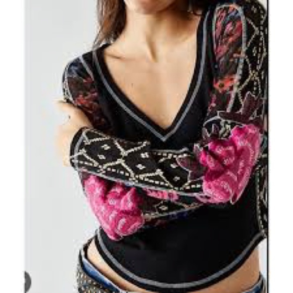 Free People AMARA FLORAL PRINT LONG SLEEVE TOP-  NWT M